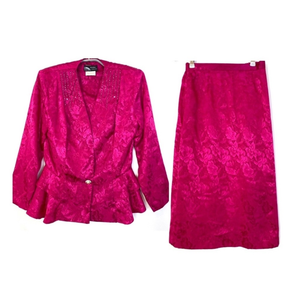 Vintage Hot Pink Jacquard Skirt Set